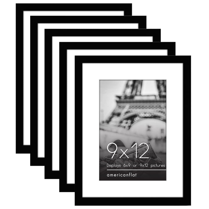 Americanflat 12x16 Picture Frame with Polished Plexiglass - Set of 5 - Use as 8.5x11 Frame with Mat or 12x16 Frame Without Mat - Galleria Collection - Gallery Wall Frame Set for Wall Display - White