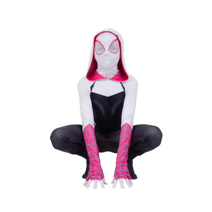 Marvel Spider-Gwen Official Youth Zentai Costume - Hooded Spandex Jumpsuit with Printed Design and Pull On Spandex Mask Extra Large