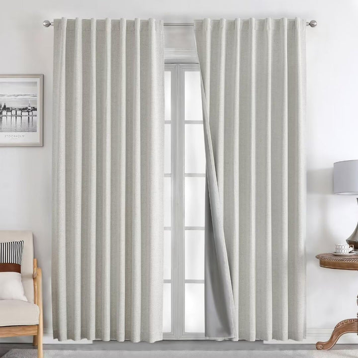 Joydeco 100% Black Out Curtains 63 inch Long 2 Panels Burg Natural Blackout Linen Drapes for Bedroom Living Room Darkening Curtain Thermal Insulated Back tab Rod Pocket(37x63 inch,Sage Green) Sage Green 37"W x 63"L (Pack of 2)