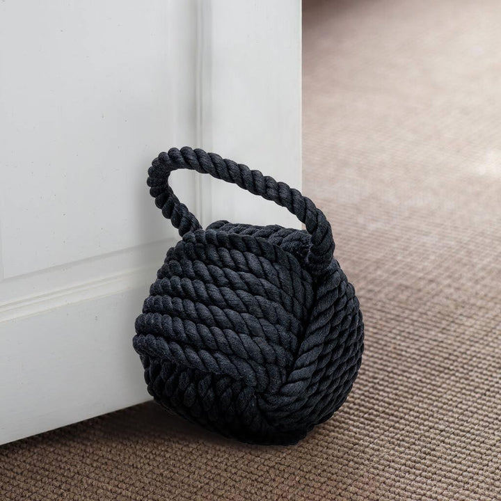 Nautical Rope Knot Decorative Cotton Door Stop, Black