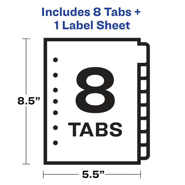 Avery 8-Tab Mini Binder Dividers, 5.5" x 8.5", Easy Print & Apply Clear Label Strip, White Tabs, 1 Set (11427) 1-set