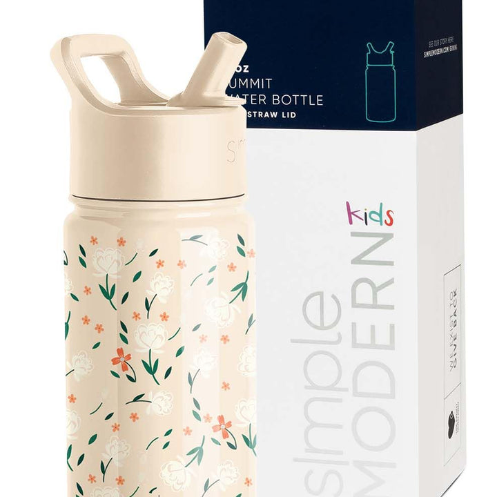 Simple Modern Kids Water Bottle with Straw Lid | Insulated Stainless Steel Reusable Tumbler for Toddlers, Girls | Summit Collection | 14oz, Chloe Floral -Chloe Floral