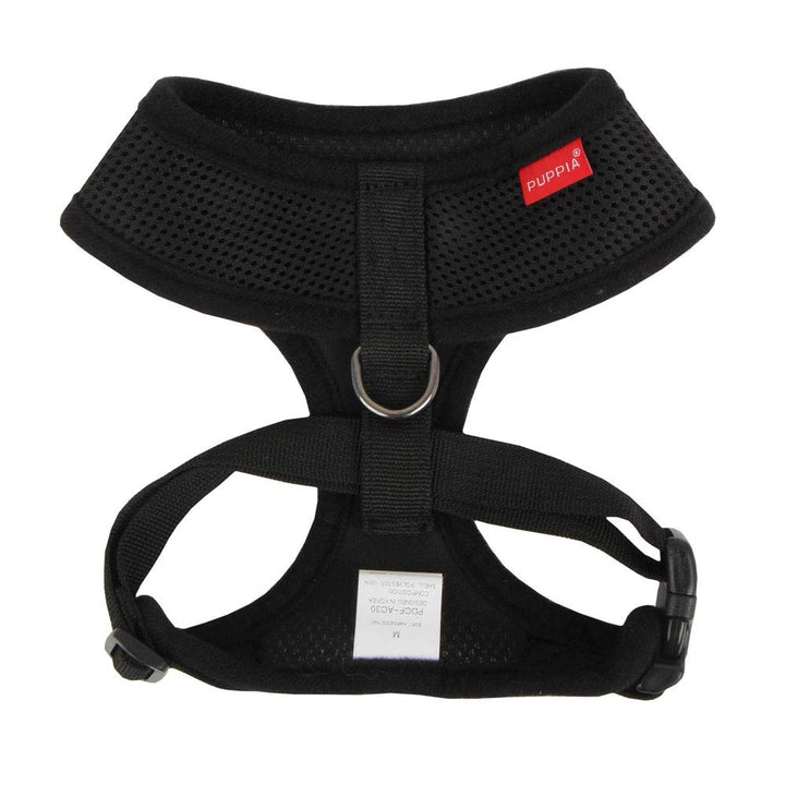Puppia Soft Dog Harness No Choke Over-The-Head Triple Layered Breathable Mesh Adjustable Chest Belt and Quick-Release Buckle, Black, XX-Large