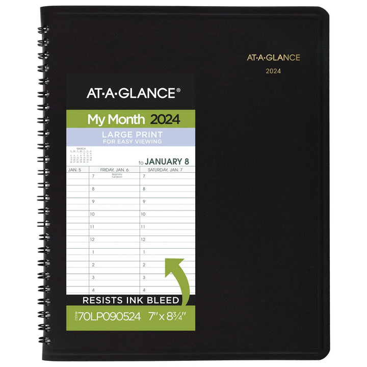 AT-A-GLANCE 2024 Monthly Planner, 7" x 8-3/4", Medium, Large Print, Black (70LP090524) 2024 Old Edition