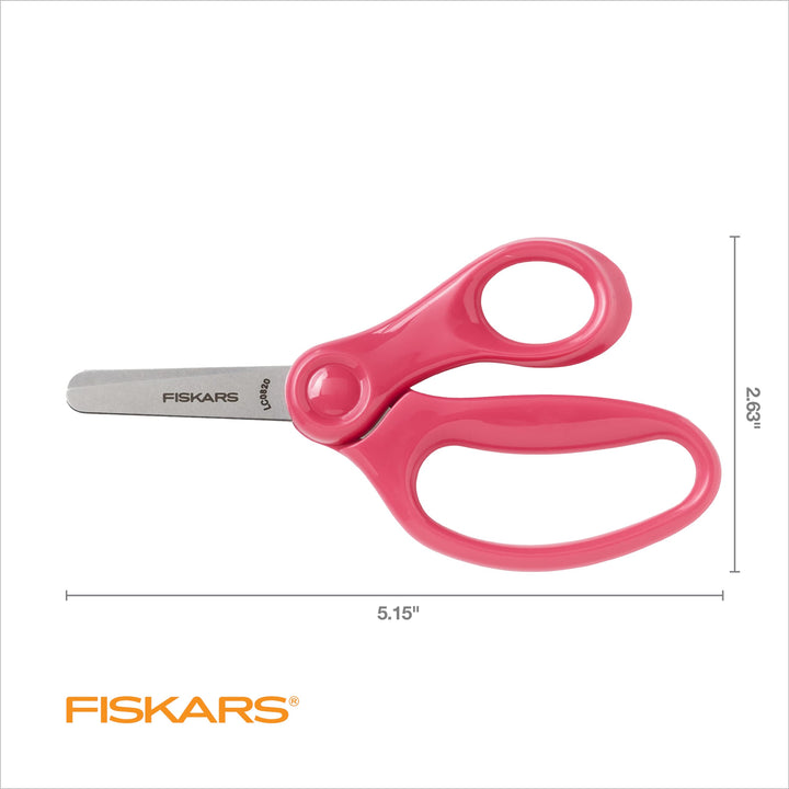 Fiskars 5" Blunt-Tip Scissors for Kids Ages 4-7, Scissors for School or Crafting, Back to School Supplies, Pink Premium Pink Right-Handed