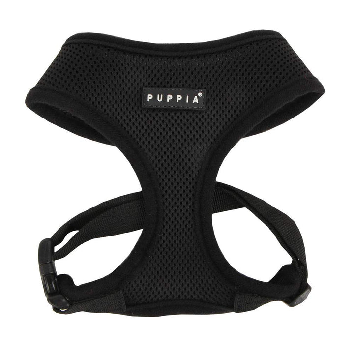 Puppia Soft Dog Harness No Choke Over-The-Head Triple Layered Breathable Mesh Adjustable Chest Belt and Quick-Release Buckle, Black, XX-Large
