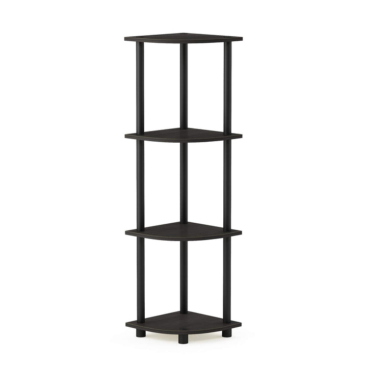 Furinno Turn-N-Tube 4-Tier Corner Display Rack Multipurpose Shelving Unit, Dark Brown Grain/Black 4-Tier Round Tube