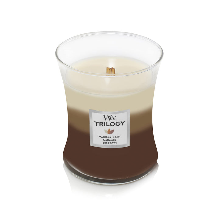 WoodWick Medium Hourglass Candle, Cinnamon Chai - Premium Soy Blend Wax, Pluswick Innovation Wood Wick, Made in USA & Medium Hourglass Candle, Cafe Sweets - Premium Soy Blend Wax