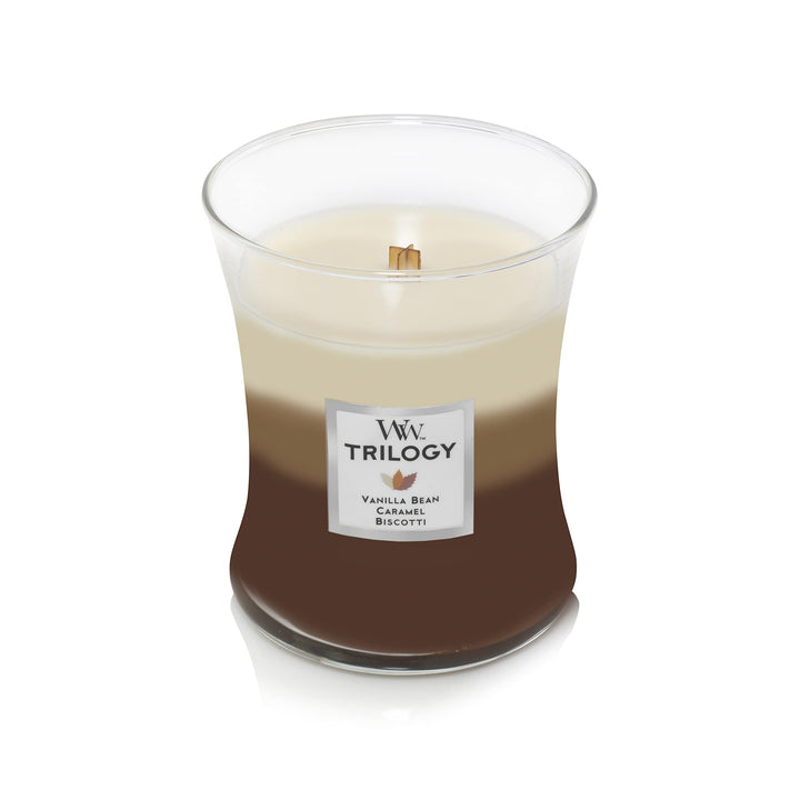 WoodWick Pumpkin Butter Hourglass Candle, 9.7 oz., Medium, Fall Candle with Crackling Wick for Smooth Burn, Aromatherapy Soy Wax Blend & Medium Hourglass Candle, Cafe Sweets - Premium Soy Blend Wax