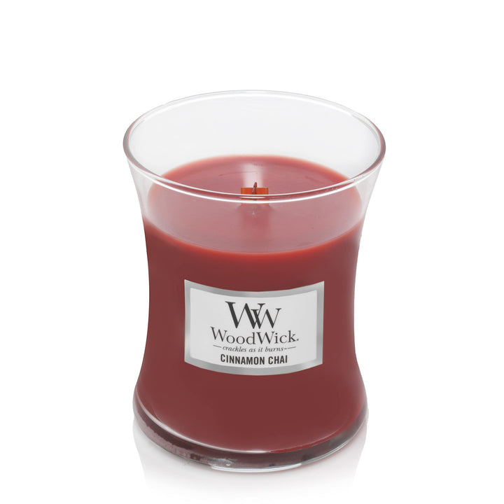 WoodWick Medium Hourglass Candle, Cinnamon Chai - Premium Soy Blend Wax, Pluswick Innovation Wood Wick, Made in USA