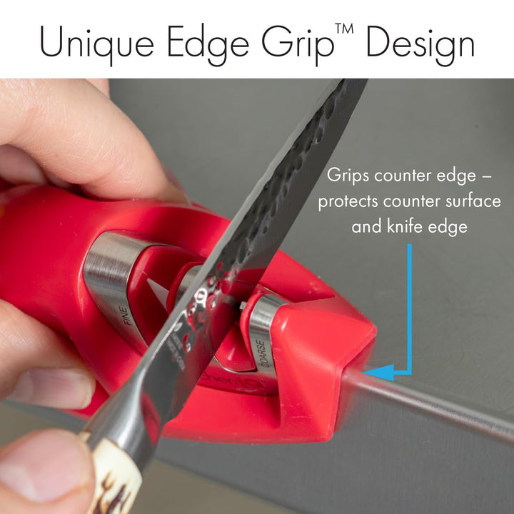 51421 | Edge Grip 2-Stage Knife Sharpener | Red – 3 Pack | Coarse & Fine Sharpener | Compact for Easy Storage | Stable Non-Slip Base | Soft Grip Rubber Handle | Straight & Serrated Knives Red-3Pack