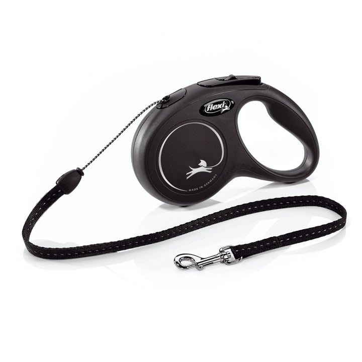 FLEXI New Classic Retractable Dog Leash (Cord), Ergonomic, Durable and Tangle Free Pet Walking Leash for Dogs Up to 26 lbs, 16 ft, Small, Black Small - 16 ft