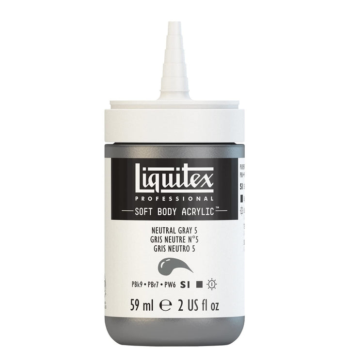 Liquitex Professional Soft Body Acrylic Paint, 59ml (2-oz) Bottle, Neutral Gray 5 2-oz Bottle