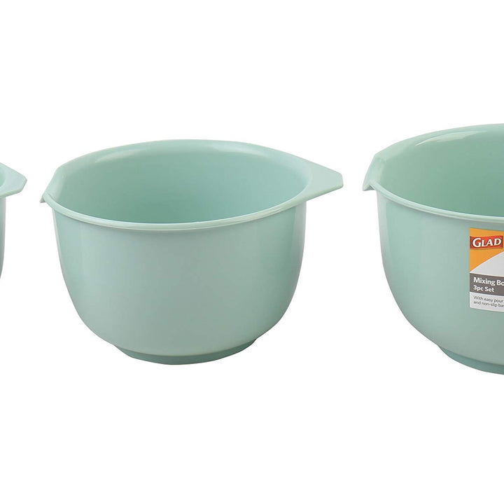 GLAD Mixing Bowls with Pour Spout, Set of 3 | Nesting Design Saves Space | Non-Slip, BPA Free, Dishwasher Safe Plastic | Kitchen Cooking and Baking Supplies, Sage Green