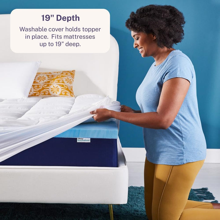 Sleep Innovations Cooling Comfort Gel Memory Foam Dual Layer Mattress Topper, 4 Inch, King Size, Pillow Top Cover