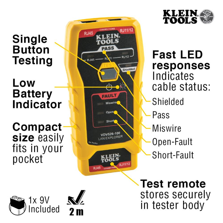 Klein Tools 80085 VDV LAN Cable and Wire Tester Kit for Klein Pass-Thu RJ45 Modular Data Plugs, 6-Piece DEVICE 6-Piece VDV Installation Kit