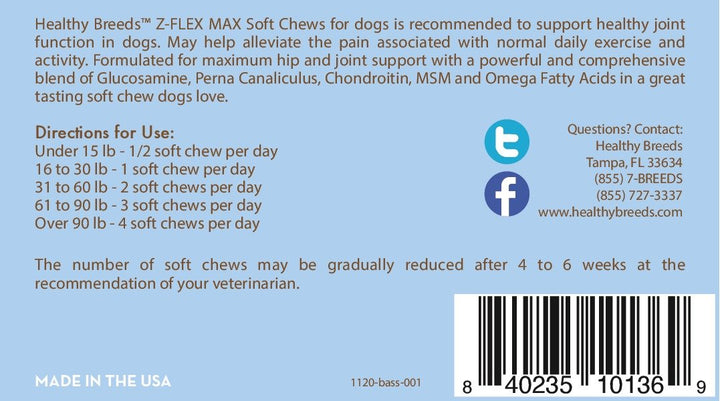 Healthy Breeds Basset Hound Z-Flex Max Hip and Joint Soft Chews 50 Count 50 Ct