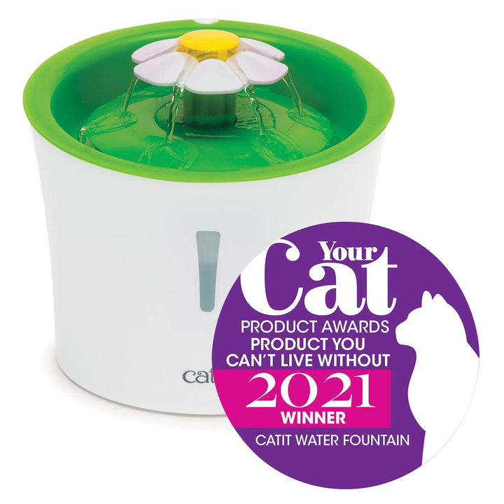 Catit Flower Fountain with Triple Action Filter, Cat Drinking Water Fountain, 3 L, Green