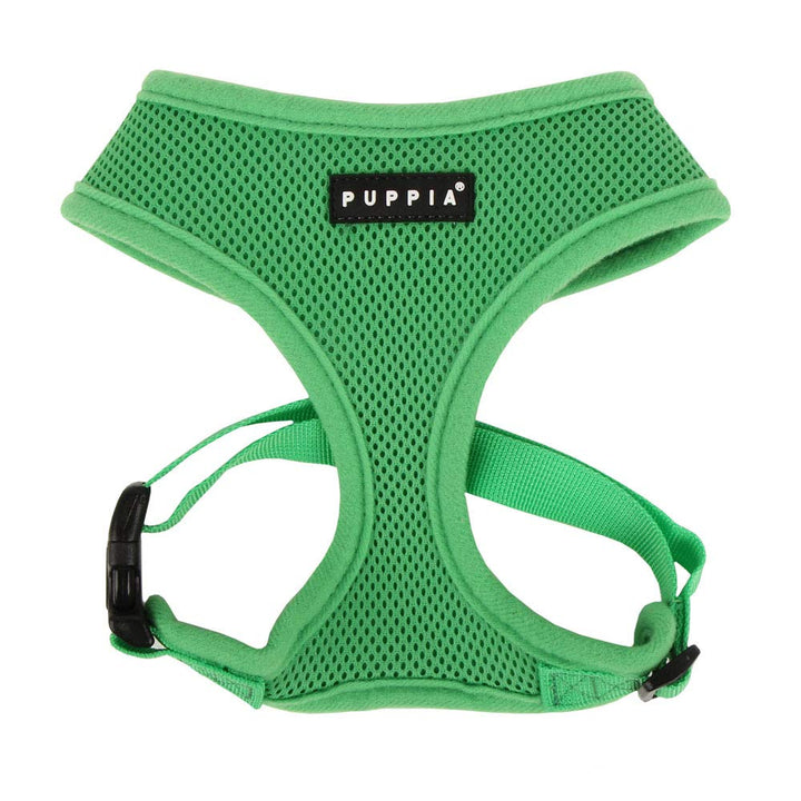 Puppia Soft Dog Harness No Choke Over-The-Head Triple Layered Breathable Mesh Adjustable Chest Belt and Quick-Release Buckle, Green, Medium