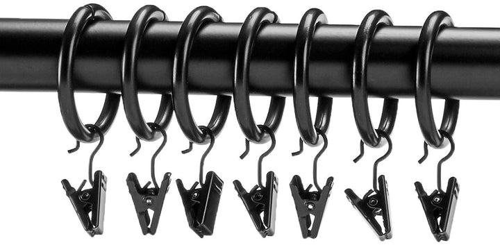 Amazon Basics Curtain Clip Rings for 1-Inch Rod, Set of 7, Black, 4-Pack