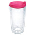 Tervis Clear & Colorful Lidded Made in USA Double Walled Insulated Tumbler Travel Cup Keeps Drinks Cold & Hot, 16oz, Fuchsia Lid