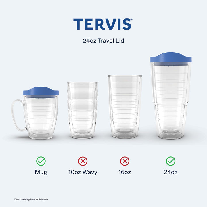 Tervis Travel Lid Made in USA Double Walled Insulated Tumbler Travel Cup Keeps Drinks Cold & Hot, Fits 24oz Tumblers & 16oz Mugs - 4pk, Assorted Navy Green Blue Turquoise