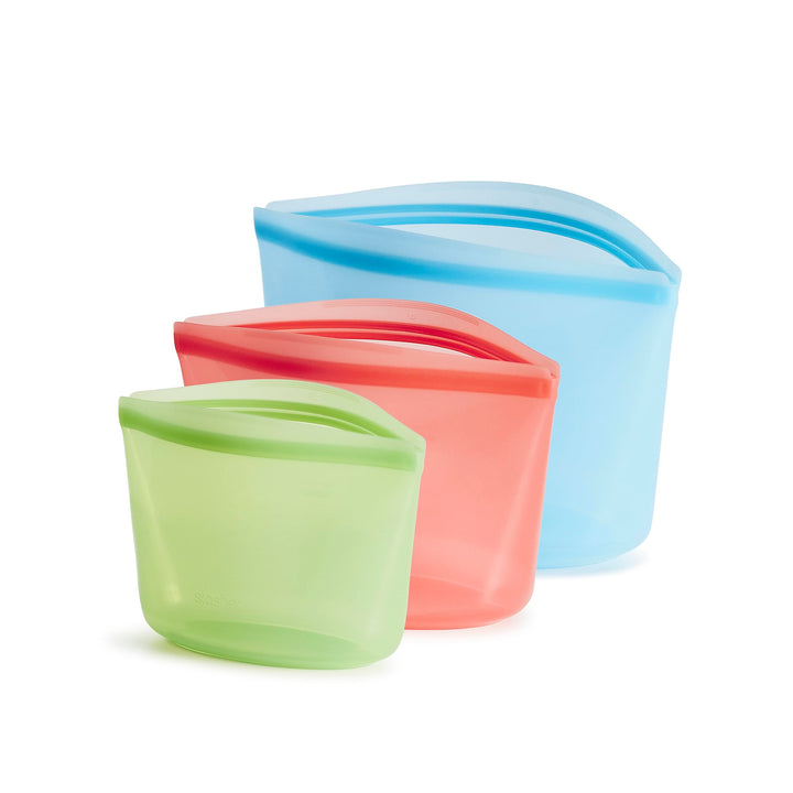 Stasher Reusable Silicone Storage Bag, Food Storage Container, Microwave and Dishwasher Safe, Leak-free, Bundle 3-Pack Bowls, Green + Red + Blue
