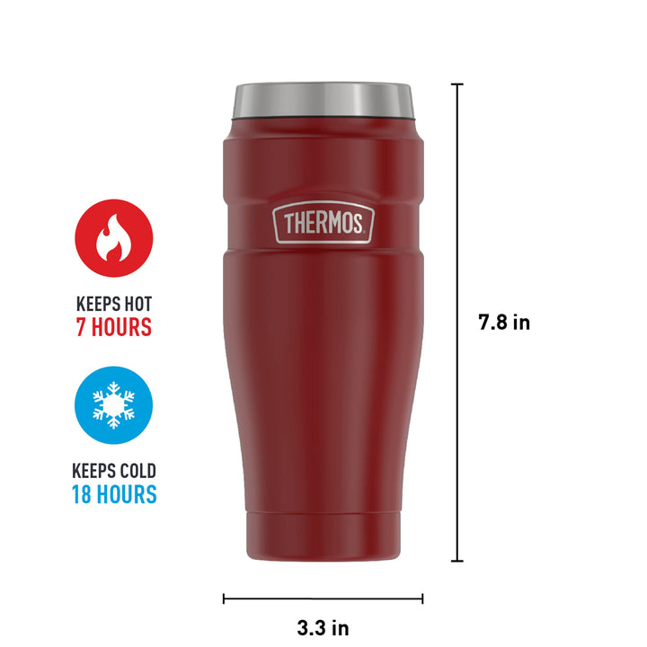 THERMOS Stainless King Vacuum-Insulated Travel Tumbler, 16 Ounce, Matte Red Rustic Red