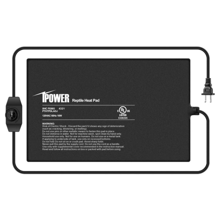 iPower 8 by 12-Inch 16 Watts Reptile Heating Mat with Temperature Controller Under Tank Warmer Terrarium Heat Pad for Reptiles and Amphibians, Black 8" x 12" Black/Heat Pad With Adjust Knob