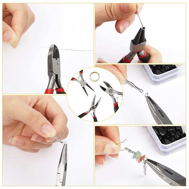 4PCS Jewelry Pliers Set - (Needle Nose Pliers,Round Nose Pliers,Wire Cutters Pliers,Jump Ring Opener) - Mini Pliers for Jewelry Making, Earring Pliers,Jewelry Tools Kit,DIY Craft Pliers