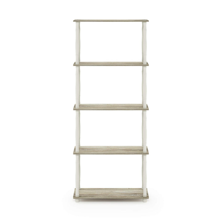 Furinno Turn-N-Tube 5-Tier Multipurpose Shelf / Display Rack / Storage Shelf / Bookshelf, Classic Tubes, Sonoma Oak/White 5-Tier Classic Tube