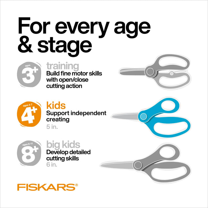 Fiskars 5" SoftGrip Blunt-Tip Scissors for Kids Ages 4-7 (3-Pack) - Scissors for School or Crafting - Back to School Supplies - Blue, Purple, Pink Designs 3 Pack-Blue, Purple, Pink