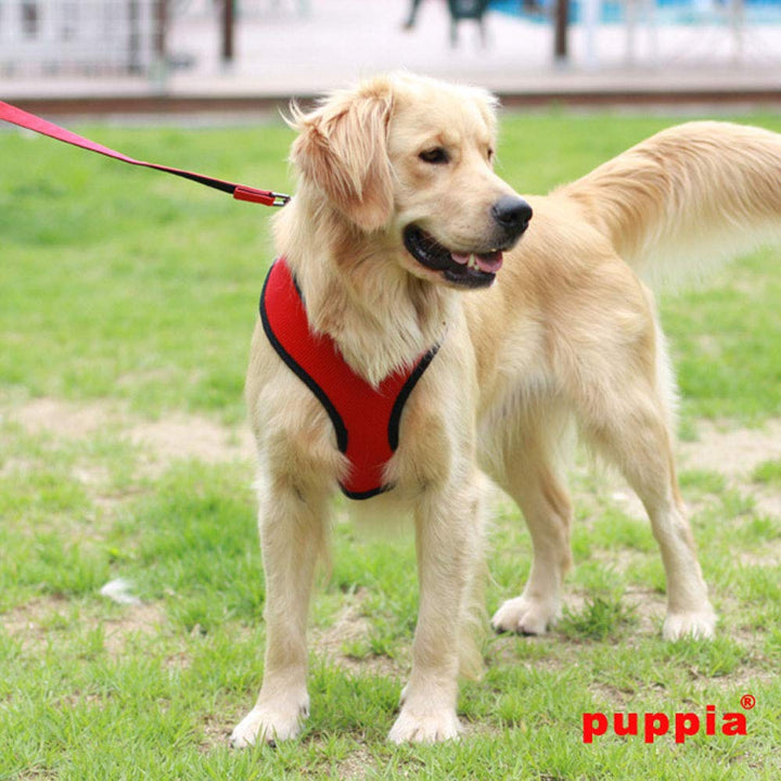 Authentic Puppia Soft Dog Harness, Red - Medium M (Neck: 12", Chest: 16"-22")