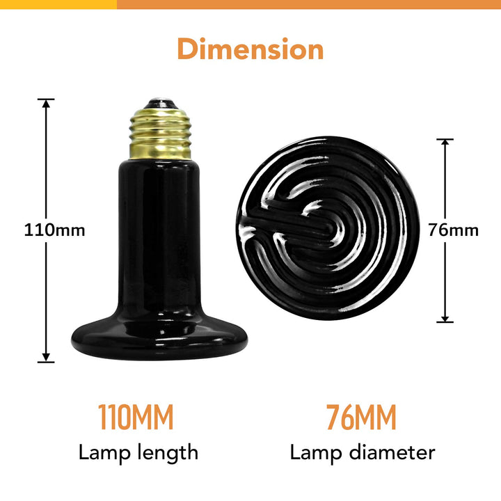 Simple Deluxe 25W/40W/50W/60W/100W/150W Ceramic Heat Emitter Reptile Heat Lamp Bulb No Light Emitting Brooder Coop Heater for Amphibian Pet & Incubating Chicken, Black/2 Pack, 60W 60 Watts