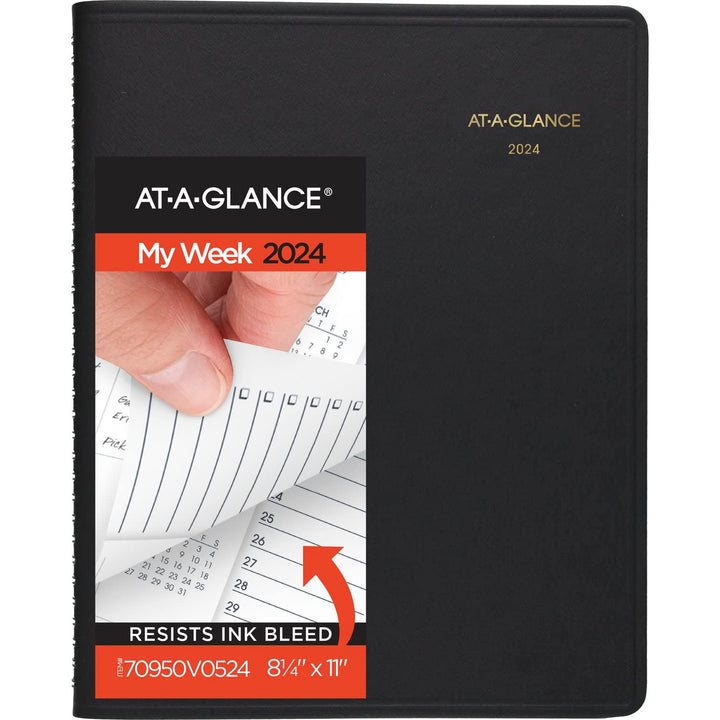 AT-A-GLANCE 2024 Weekly & Monthly Appointment Book & Planner, Quarter-Hourly, 8-1/4" x 11", Large, Triple View, Black (70950V0524) 2024 Old Edition