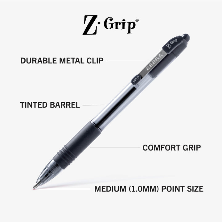 Zebra Pen Z-Grip Retractable Ballpoint Pen, Medium Point, Black Ink, 18-Pack, Model Number: 22218