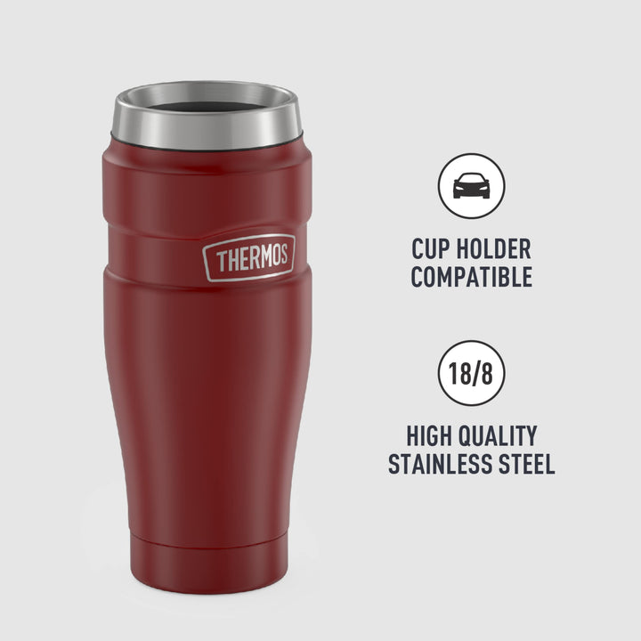 THERMOS Stainless King Vacuum-Insulated Travel Tumbler, 16 Ounce, Matte Red Rustic Red