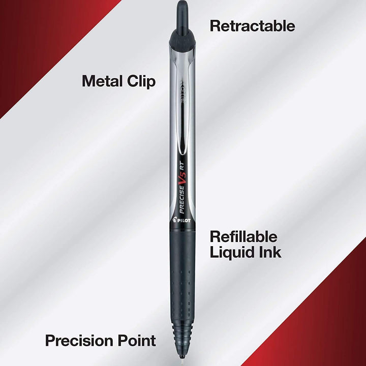 Pilot, Precise V5 RT Refillable & Retractable Rolling Ball Pens, Extra Fine Point 0.5 mm, Burgundy, Pack of 14