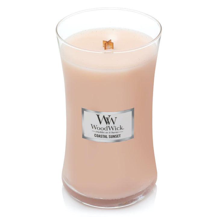 WoodWick Large Hourglass Candle, Humidor - Premium Soy Blend Wax, Pluswick Innovation Wood Wick, Made in USA & Large Hourglass Candle, Coastal Sunset - Premium Soy Blend Wax