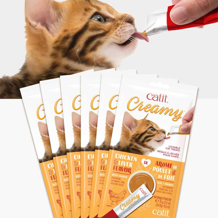 Catit Creamy Lickable Cat Treat, Healthy Cat Treat, Chicken & Liver, 5 Count (Pack of 30)