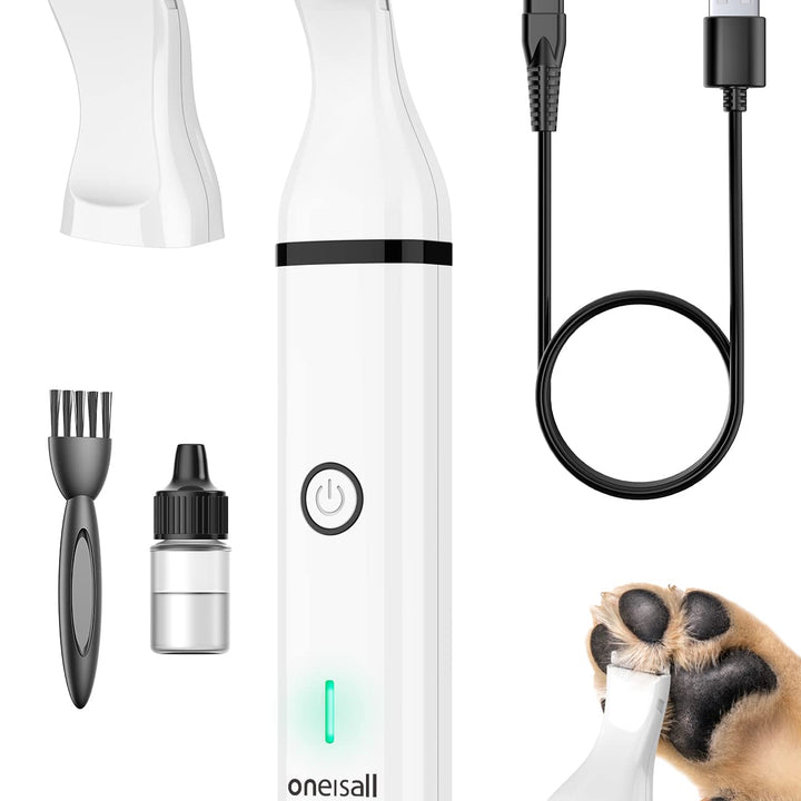 oneisall Dog Clippers with Double Blades,Cordless Small Pet Hair Grooming Trimmer,Low Noise for Trimming Dog's Hair Around Paws, Eyes, Ears, Face, Rump (White) White