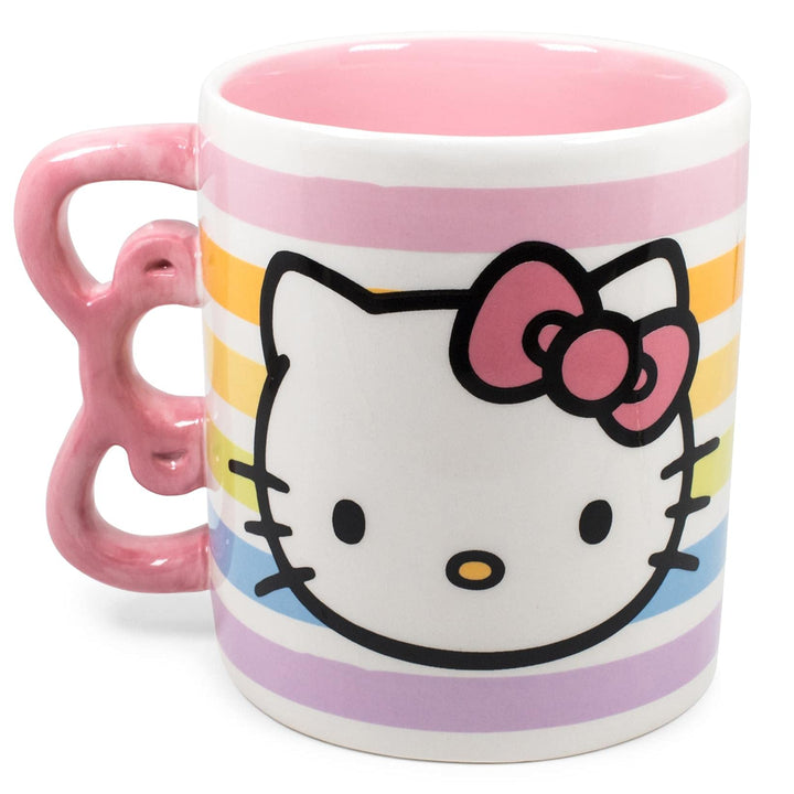 Silver Buffalo Sanrio Hello Kitty Rainbow Dots 3D Sculpted Shaped Handle Ceramic Mug, 20 Ounces