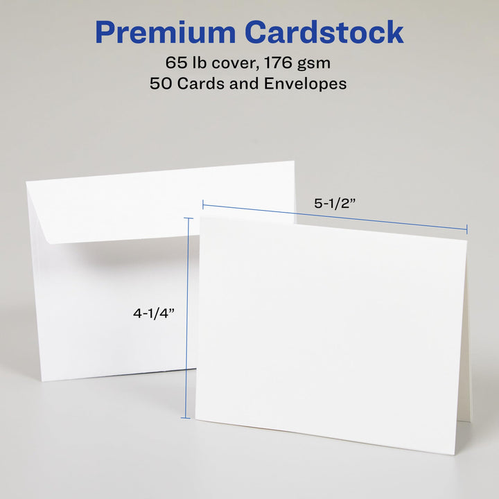 Avery Printable Note Cards with Envelopes, 4.25" x 5.5", Textured White, 50 Blank Note Cards for Inkjet Printers (03379) 50 cards