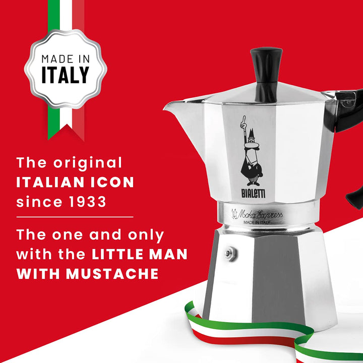 Bialetti - Moka Express: Iconic Stovetop Espresso Maker, Makes Real Italian Coffee, Moka Pot 1 Cup (2 Oz - 60 Ml), Aluminium, Silver