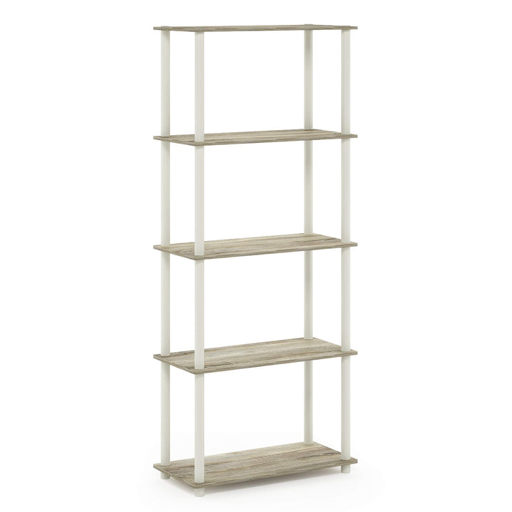 Furinno Turn-N-Tube 5-Tier Multipurpose Shelf / Display Rack / Storage Shelf / Bookshelf, Classic Tubes, Sonoma Oak/White 5-Tier Classic Tube