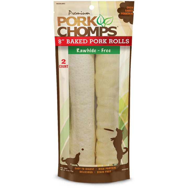 Pork Chomps Baked Pork Skin Dog Chews, 8-inch Rolls, 18 Count (Pack of 1) 18 Count (Pack of 1)