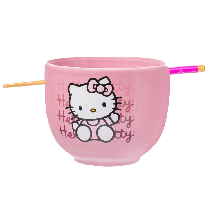 Silver Buffalo Sanrio Hello Kitty Waving Pink Ceramic Ramen Noodle Rice Bowl with Chopsticks, Microwave Safe, 20 Ounces, Hello Kitty Gradient Modren
