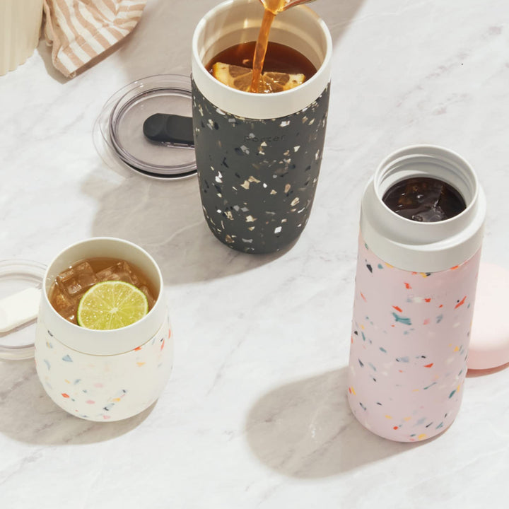 W&P Porter Insulated Tumbler 20 oz | No Metallic Aftertaste Ceramic Coated for Water, Coffee, & Tea | Wide Mouth Vacuum Insulated | Dishwasher Safe, Charcoal Terrazzo