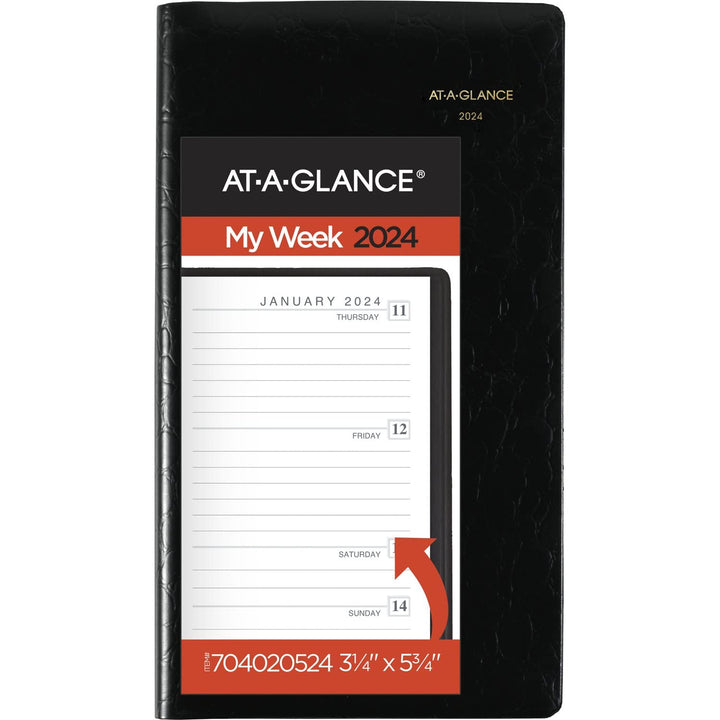 AT-A-GLANCE 2024 Weekly Planner, 3-1/4" x 5-3/4", Pocket Size, Designer Cover, Black (704020524) 2024 Old Edition