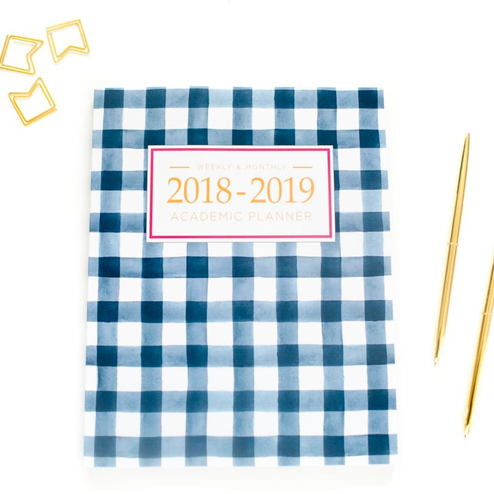 2018-2019 Academic Planner Weekly And Monthly: Calendar Schedule Organizer and Journal Notebook With Inspirational Quotes And Gingham Cover (August 2018 through July 2019)